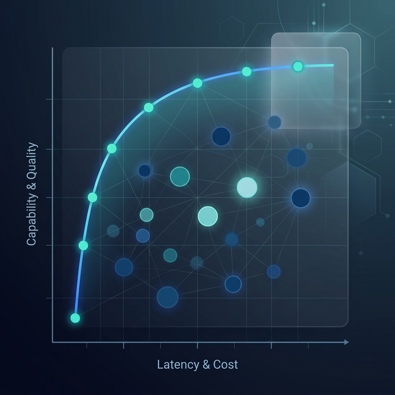 Pareto frontier graph plotting capability against latency and cost