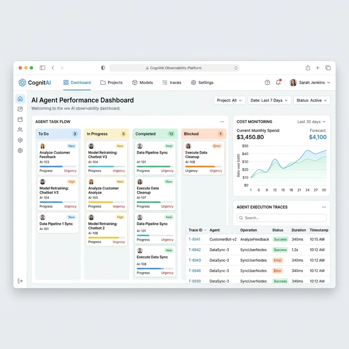 AI Observability Dashboard Mockup