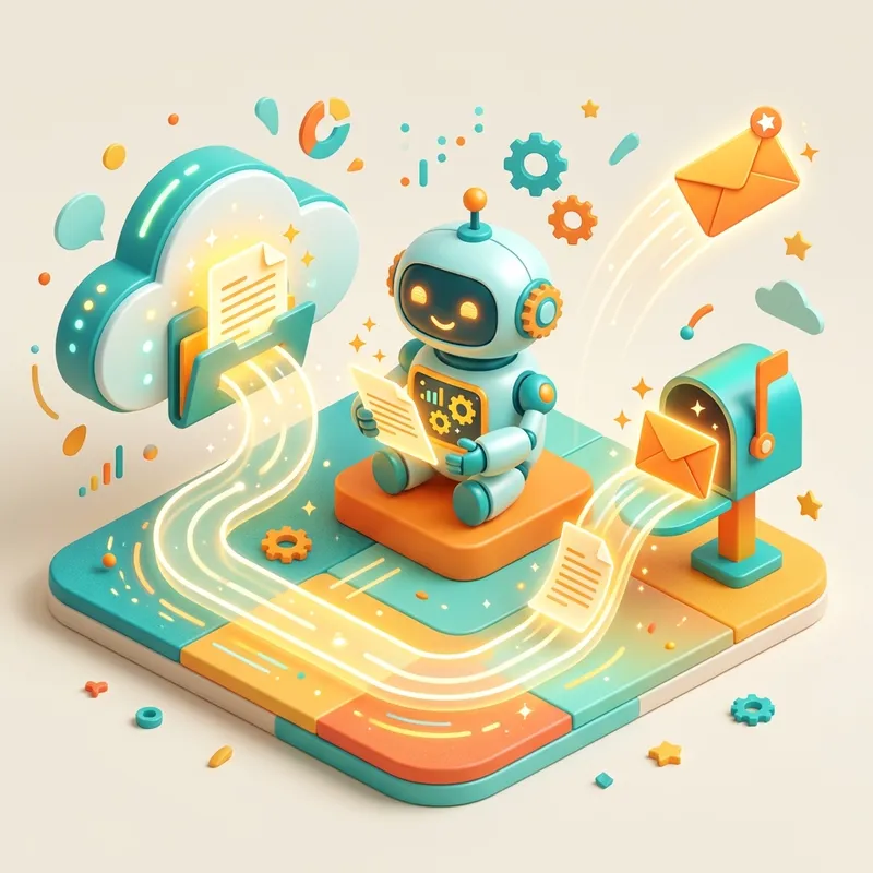 Workflow diagram showing a document extracted by an AI agent and sent via email