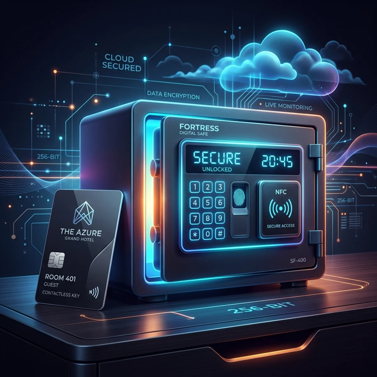 Conceptual hotel safe representing Azure Key Vault and room key