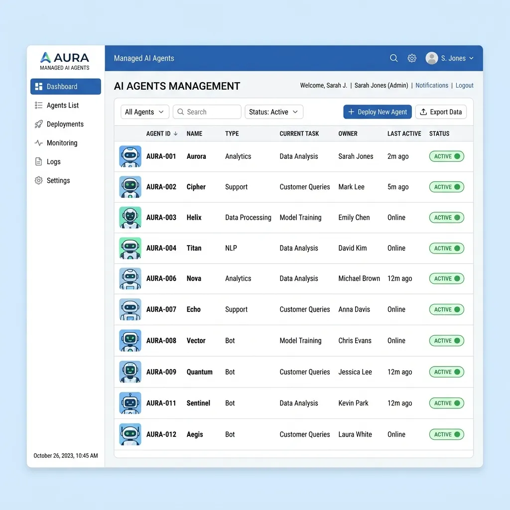 Agent Management Dashboard Mockup