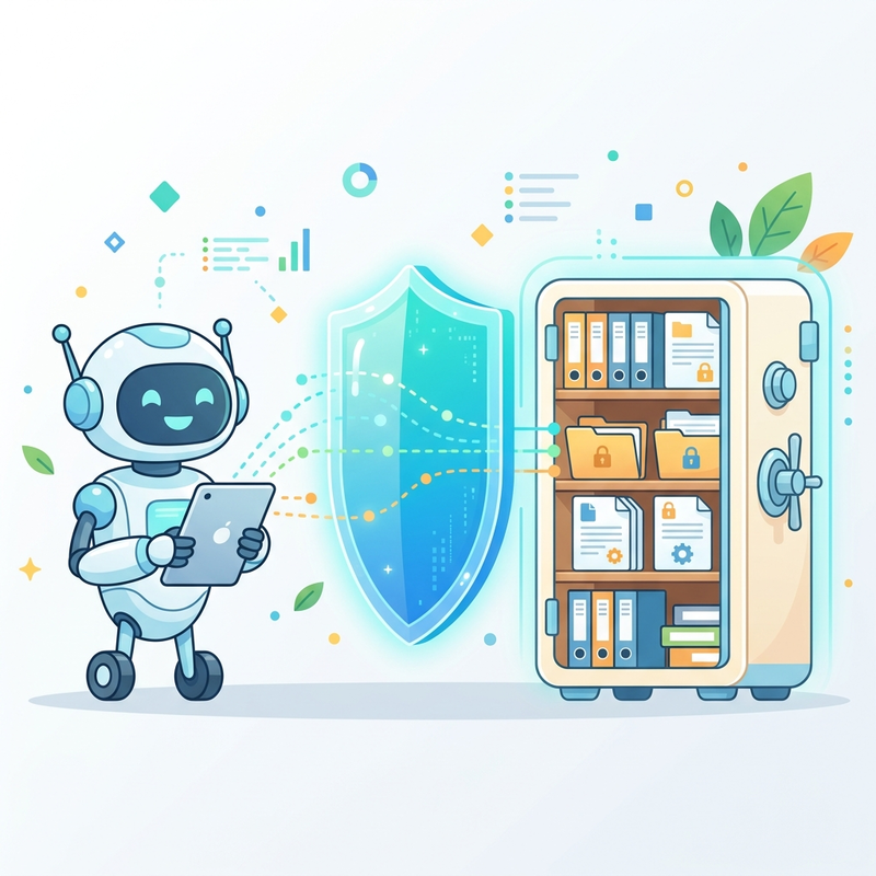 Illustration of a protective shield filtering access to a secure document vault