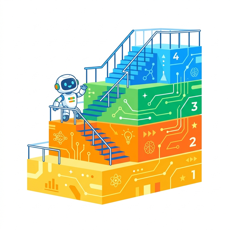 A 4-layered architectural stack representing the stages of AI progress, from Prompt to Loop Engineering.