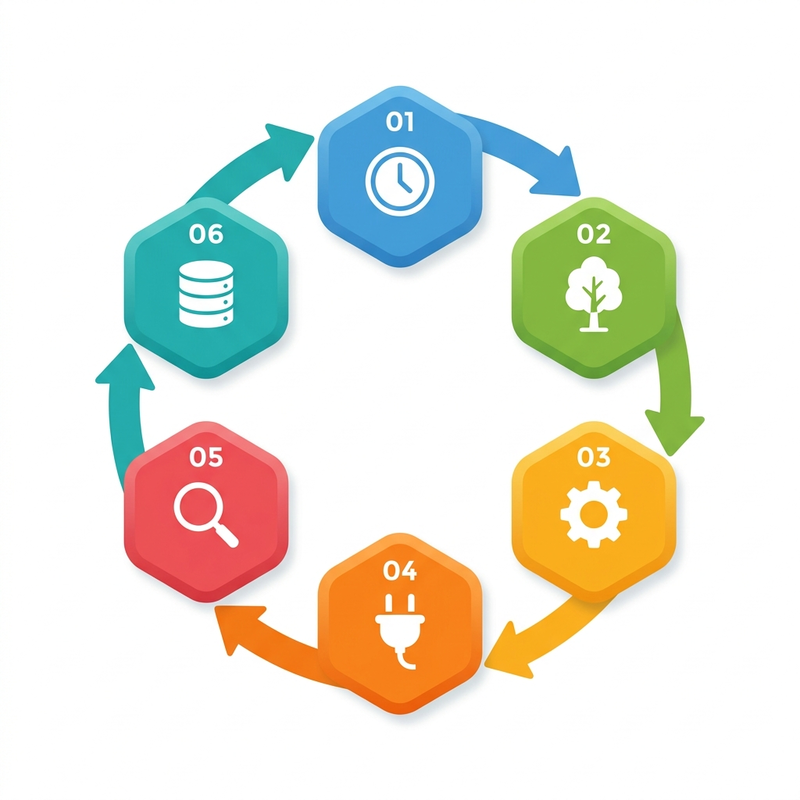 A continuous circular workflow showing the 6 distinct components of Loop Engineering (Automations, Worktrees, Skills, Plugins, Sub-agents, State).