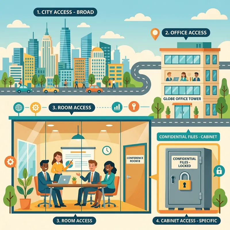 Illustration showing the analogy of tenant, environment, and agent to a city, building, and room