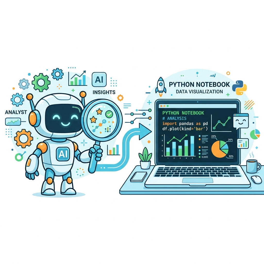 Conceptual illustration of the AI Analyst and Python Notebook working together