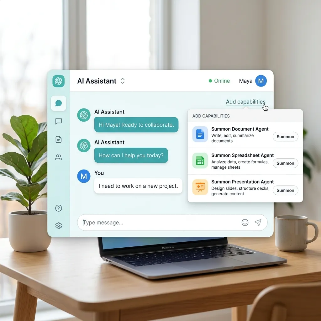 Mock UI showing the new Copilot Chat Add capabilities menu