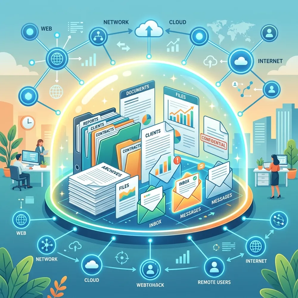 Protective shield defining the evidence boundary between work documents and the external web