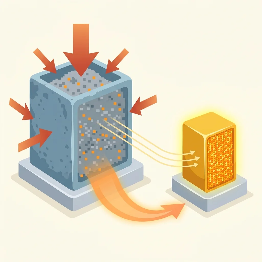 An illustration of a large block being compressed into a smaller, highly efficient block representing quantization