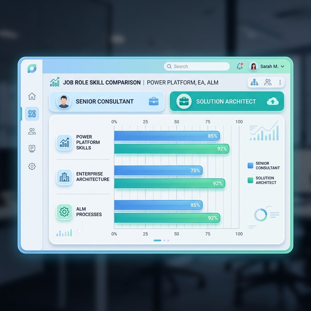Mockup of a bar chart comparing the skills of a Senior Consultant versus a Solution Architect